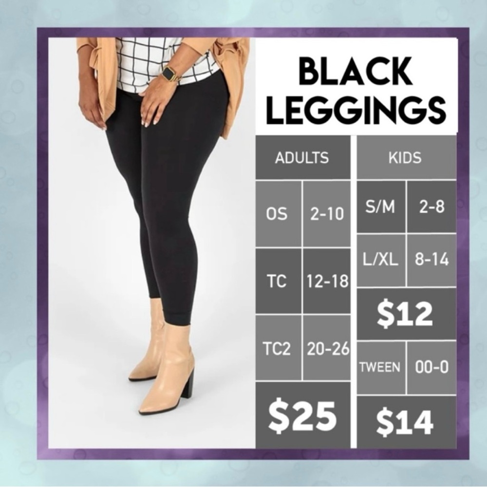 LuLaRoe Black Leggings for Adults and Kids (3 Total)